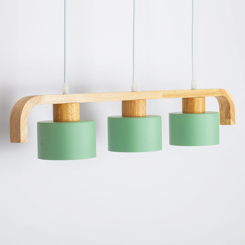 Lampa wisząca 3 światła z drewnem zielona - Rosie