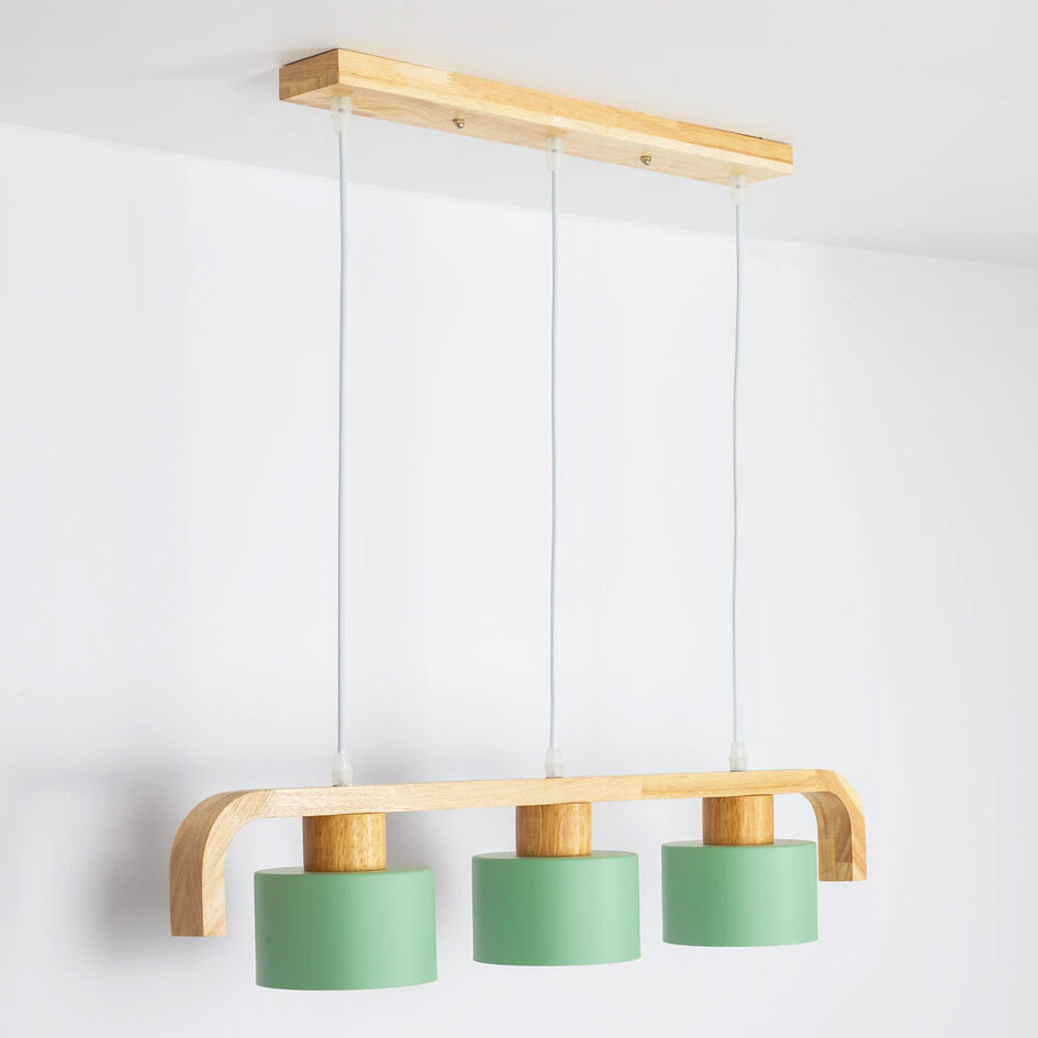 Lampa wisząca 3 światła z drewnem zielona - Rosie