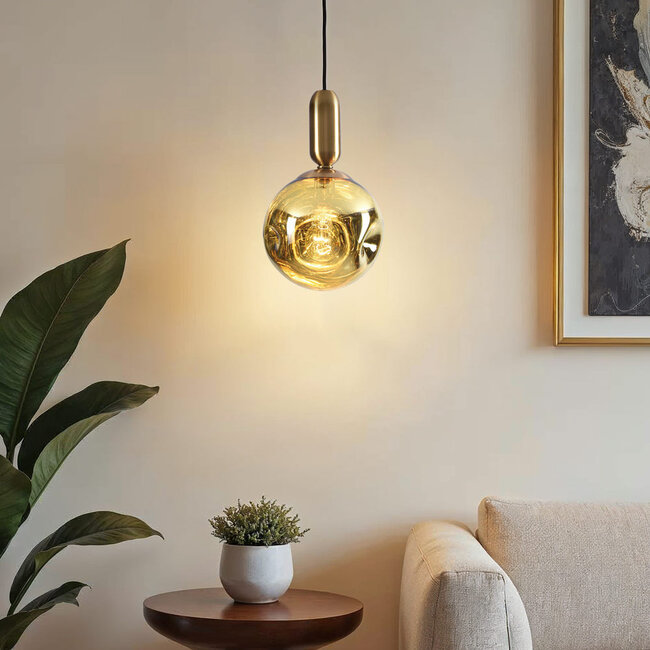 1 światło lampa wisząca Lewis z falistym szkłem - złoty
