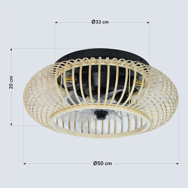 Wentylator sufitowy z funkcją letnią/zimową i bambusową ramą - Paco