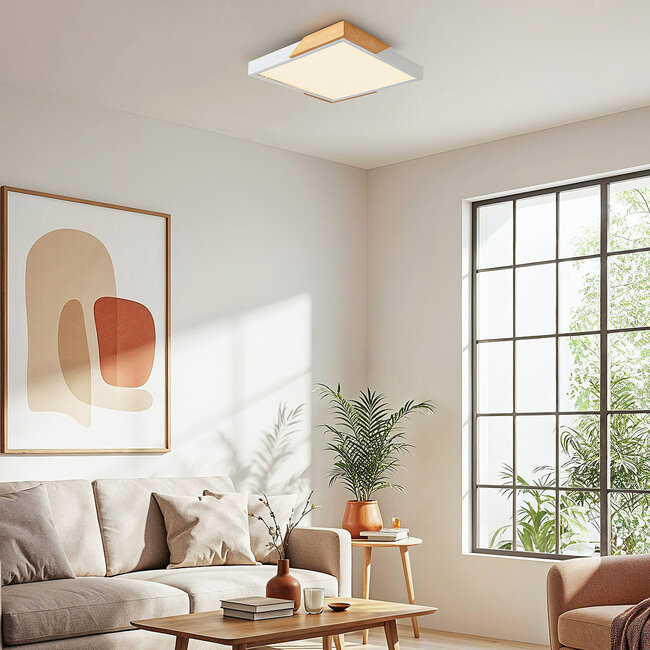 Lampa sufitowa 3-stopniowo ściemnialne z drewnianymi detalami - Meta