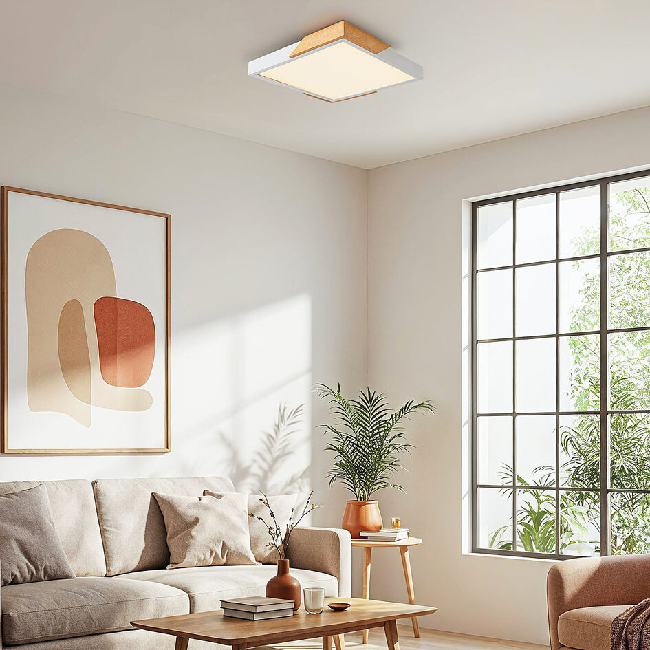 Lampa sufitowa 3-stopniowo ściemnialne z drewnianymi detalami - Meta