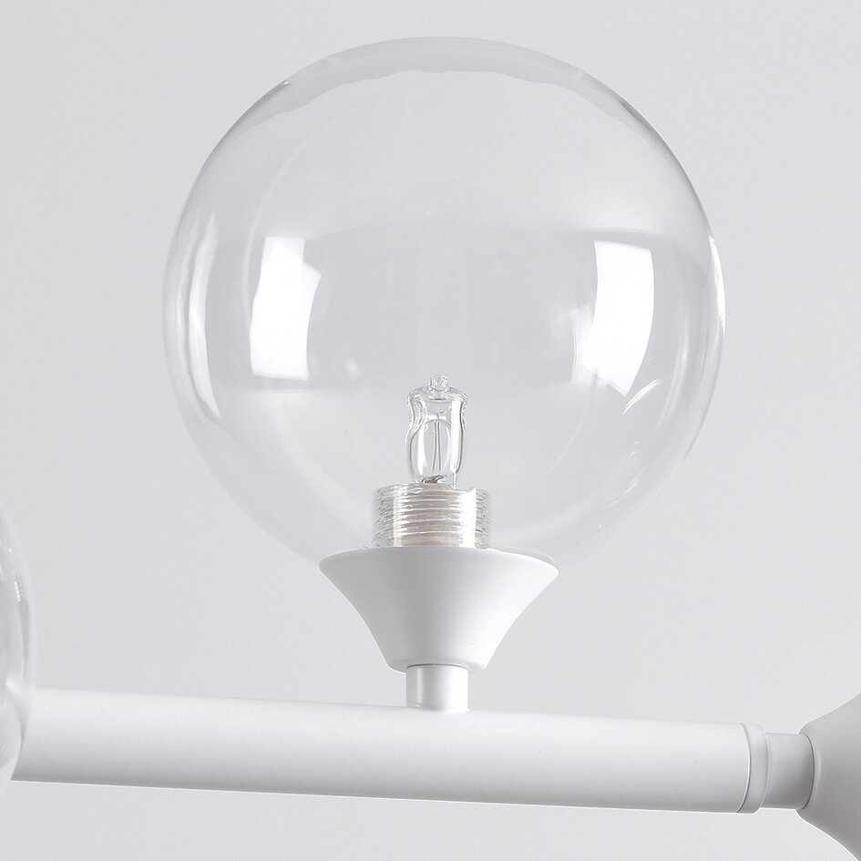 Lampa wisząca Aster z białą ramą i przezroczystymi szklanymi kulami
