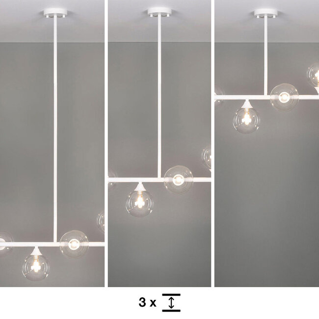 Lampa wisząca Aster z białą ramą i przezroczystymi szklanymi kulami