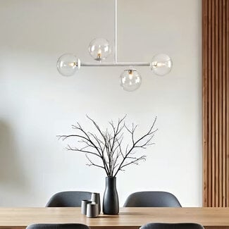 Lampa wisząca Asun z białą ramą i przezroczystymi szklanymi kulami