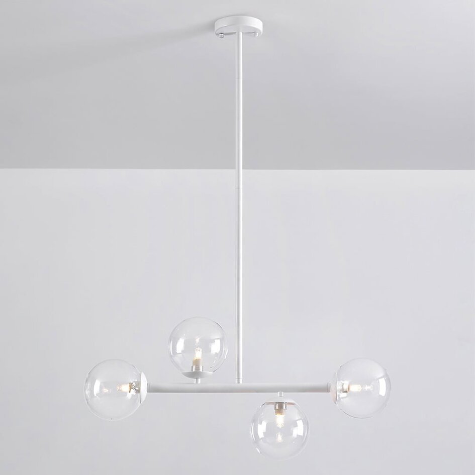 Lampa wisząca Asun z białą ramą i przezroczystymi szklanymi kulami