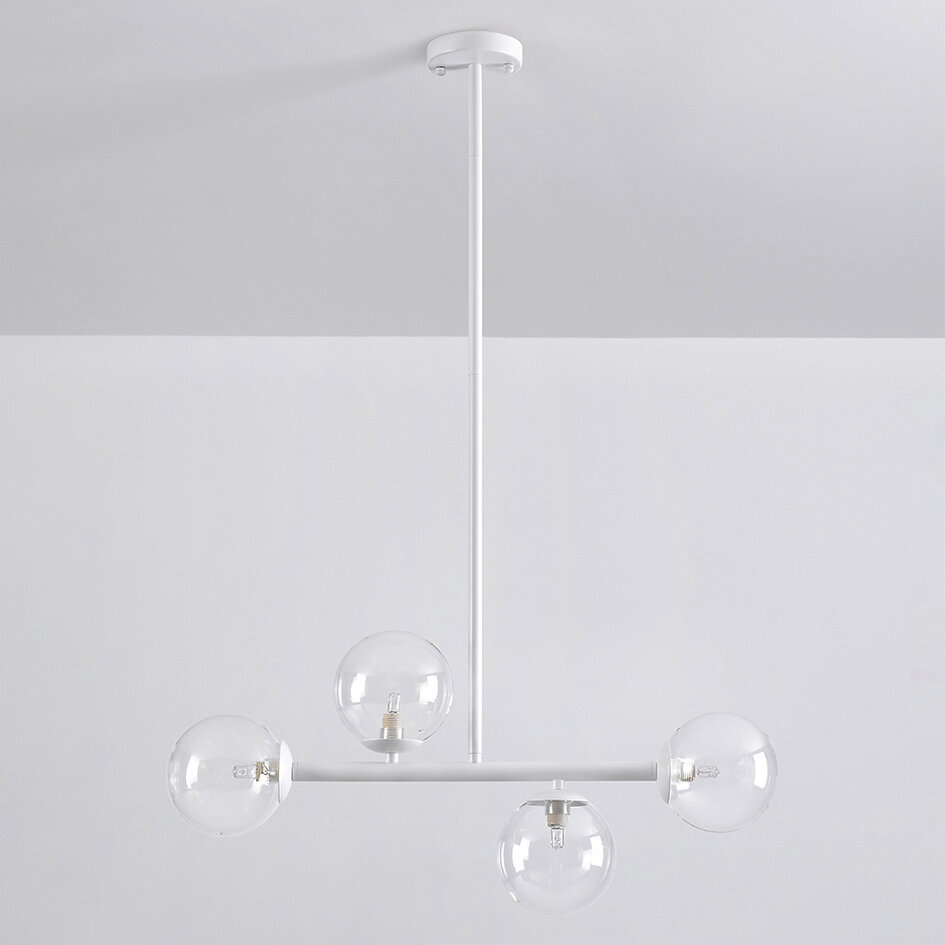Lampa wisząca Asun z białą ramą i przezroczystymi szklanymi kulami