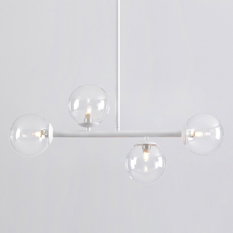 Lampa wisząca Asun z białą ramą i przezroczystymi szklanymi kulami
