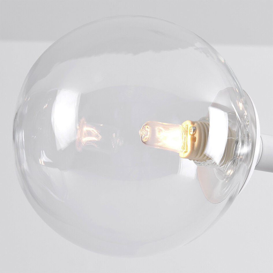 Lampa wisząca Asun z białą ramą i przezroczystymi szklanymi kulami