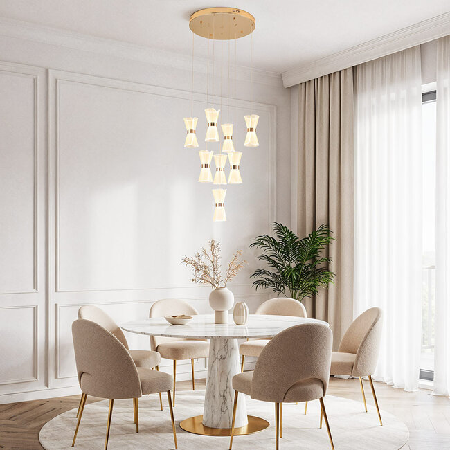 Ściemnialna lampa wisząca ze złotymi detalami, 8-światło - Aegea