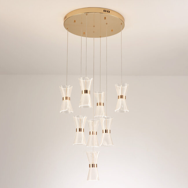 Ściemnialna lampa wisząca ze złotymi detalami, 8-światło - Aegea