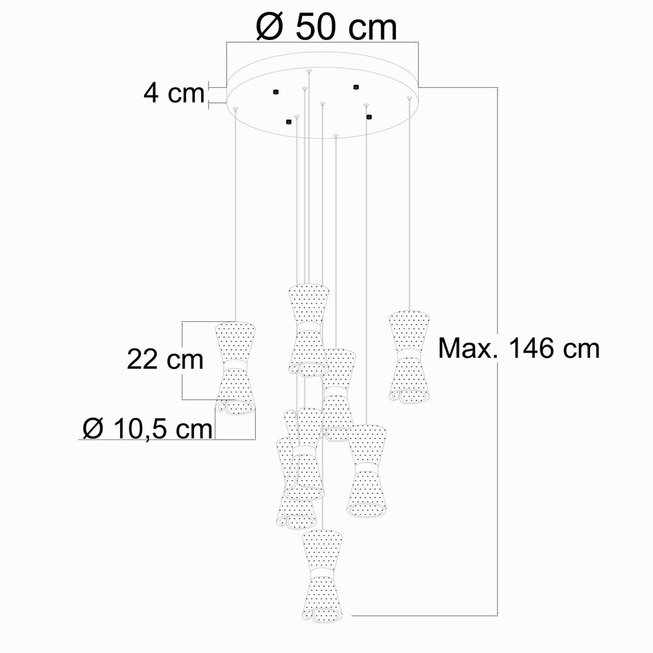 Ściemnialna lampa wisząca ze złotymi detalami, 8-światło - Aegea