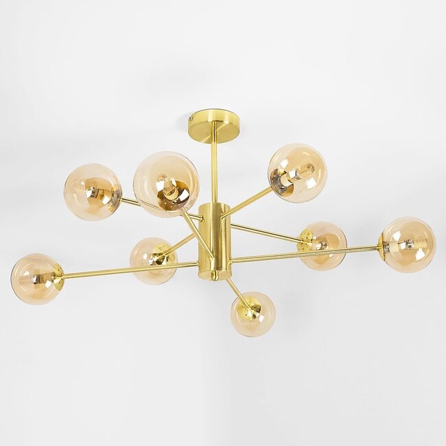 Design piaskowo-złota lampa sufitowa ze szkłem bursztynowym - 8-światło Idaho
