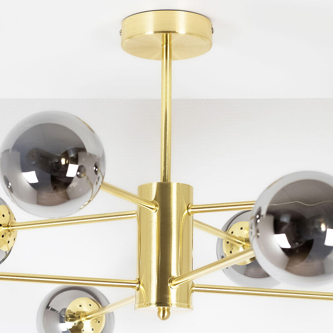 Design piaskowo-złota lampa sufitowa ze szkłem przydymionym - 8-światło Idaho