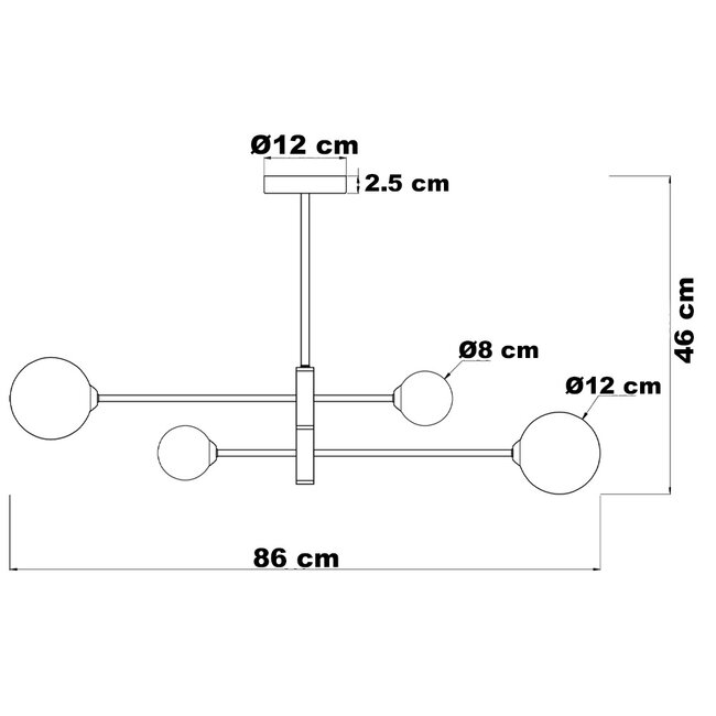 Lampa sufitowa Stiri 4 światła czarna z mlecznobiałym szkłem