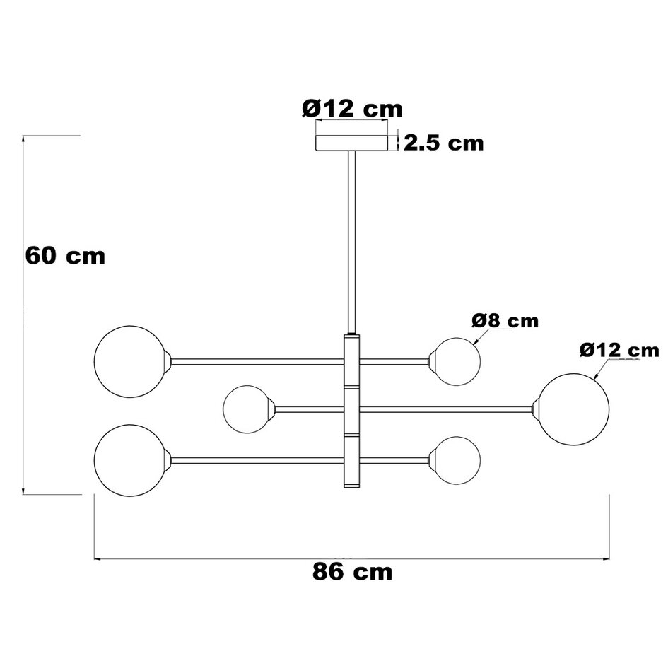 Designowa lampa sufitowa w kolorze czarnym z mlecznobiałym szkłem, 6-punktowa - Sest