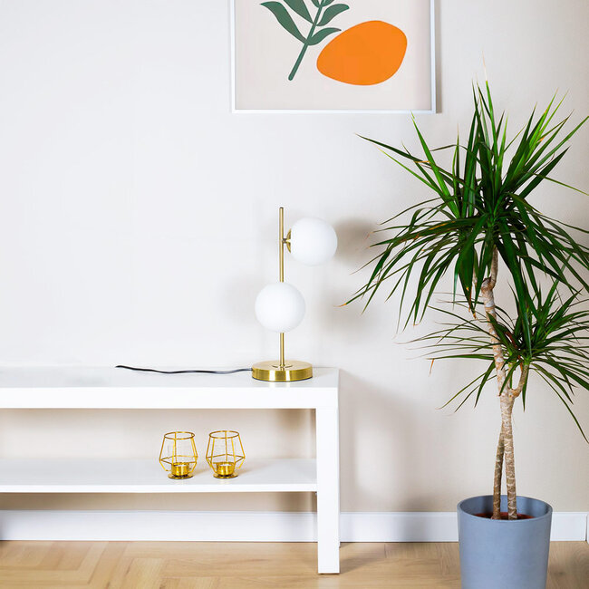 2 światła lampka stołowa Ethan - brąz z mlecznobiałym szkłem