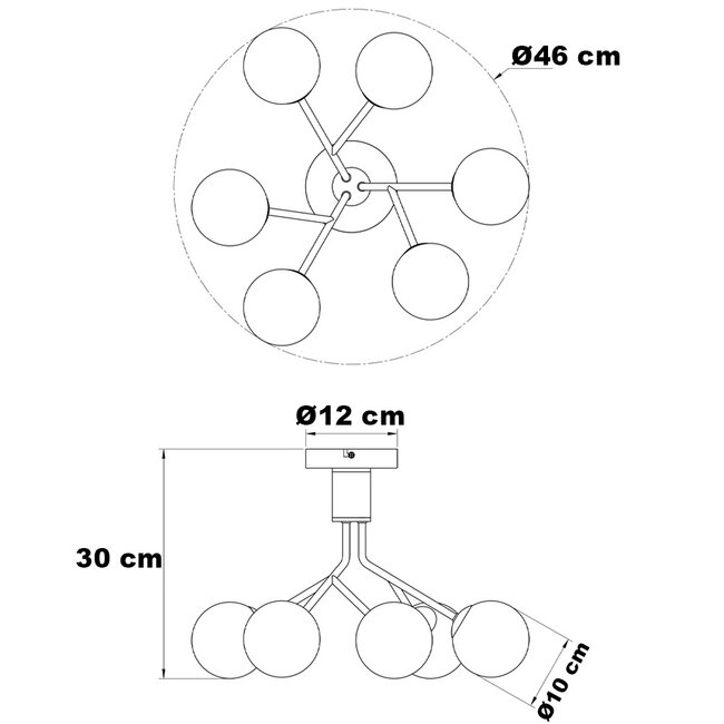 Czarna lampa sufitowa z przydymionego szkła z efektem lustra, 6 światła - Leon