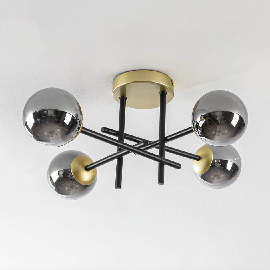Lampa sufitowa Caleb, 4 światła, szkło przydymione z efektem lustra