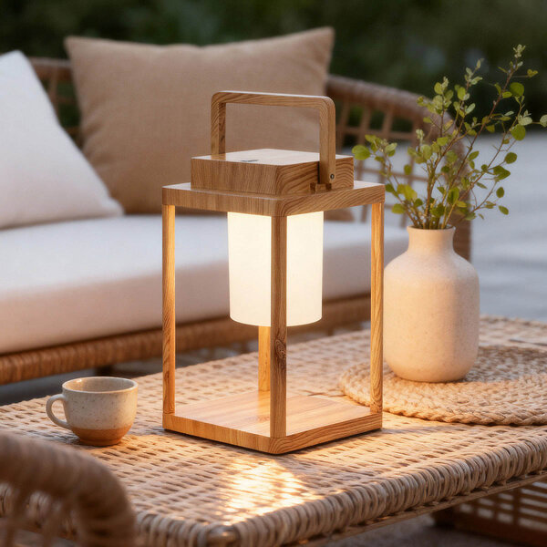 Lampa stołowa akumulatorowa z imitacją drewna – Luxor