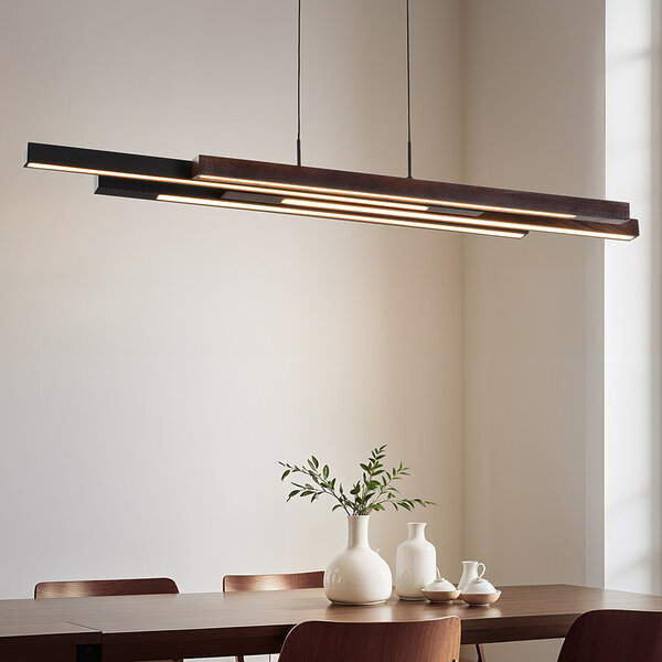 Design lampa wisząca czarna z ciemnym drewnem z 3-stopniowym ściemnianiem - Liana