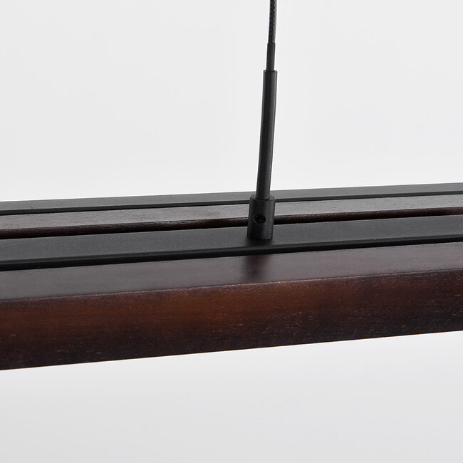 Design lampa wisząca czarna z ciemnym drewnem z 3-stopniowym ściemnianiem - Liana