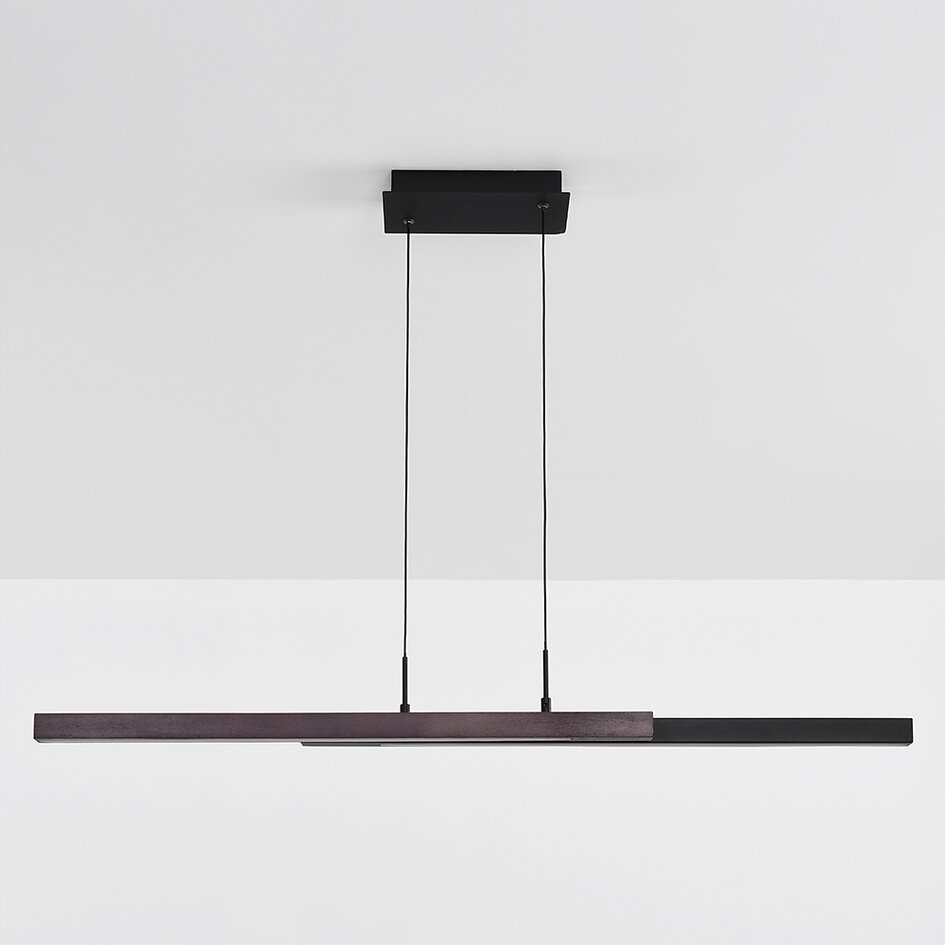 Design lampa wisząca Leia z 3-stopniowym ściemnianiem - czarna z ciemnym drewnem