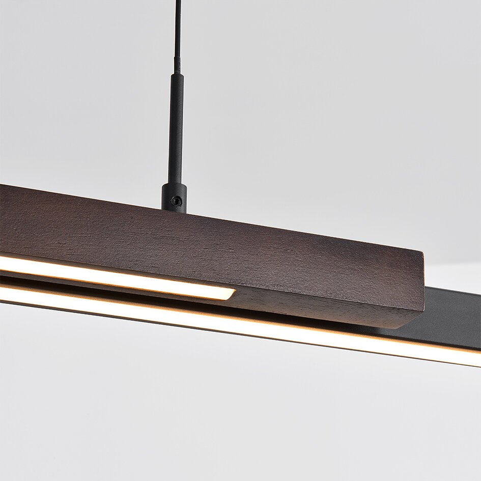 Design lampa wisząca Leia z 3-stopniowym ściemnianiem - czarna z ciemnym drewnem