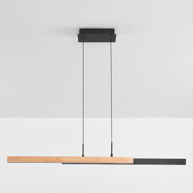 Designerska lampa wisząca Leia z 3-stopniowym ściemnianiem - czarna z jasnym drewnem