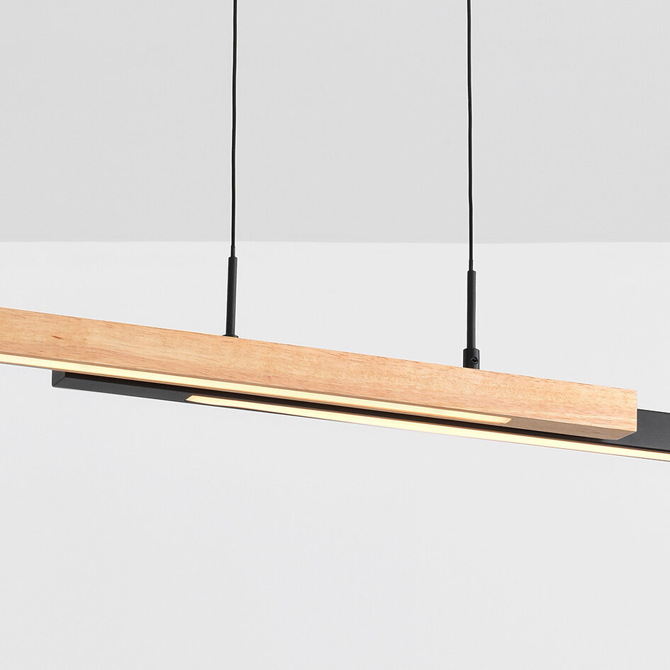 Designerska lampa wisząca Leia z 3-stopniowym ściemnianiem - czarna z jasnym drewnem