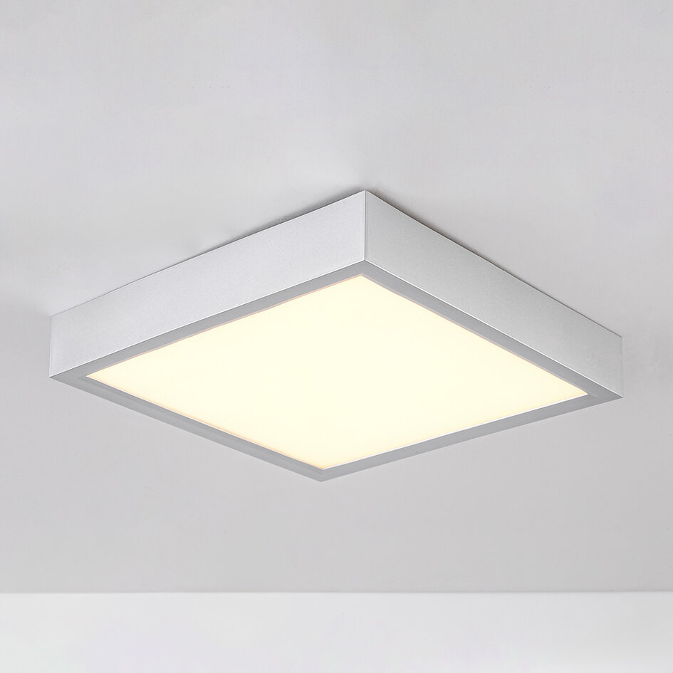 Kwadratowa lampa sufitowa z mlecznobiałym kloszem i 3-stopniowo ściemnialnymi diodami LED - Joelle