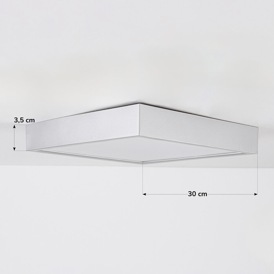 Kwadratowa lampa sufitowa z mlecznobiałym kloszem i 3-stopniowo ściemnialnymi diodami LED - Joelle