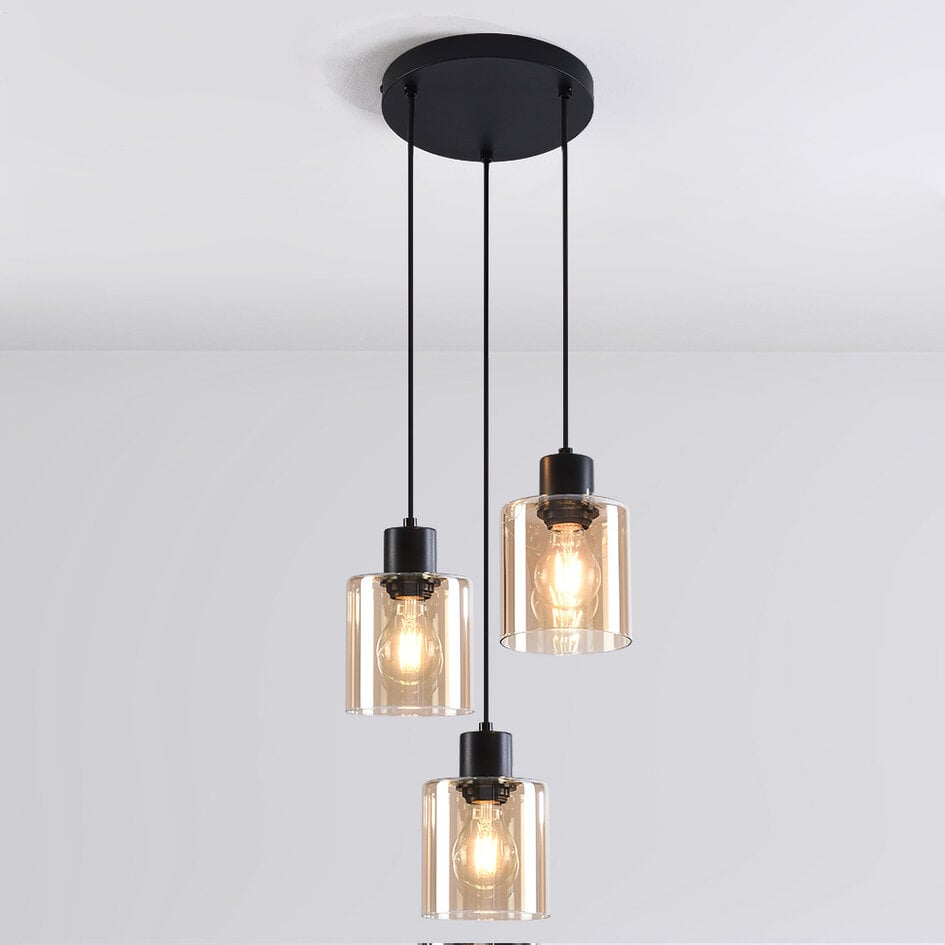 Design lampa wisząca Pella, 3 światła - szkło bursztynowe