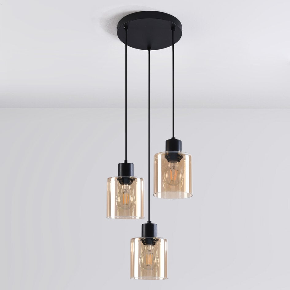 Design lampa wisząca Pella, 3 światła - szkło bursztynowe