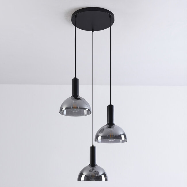 Lampa wisząca czarna ze szkłem przydymionym, 3 światła - Fares