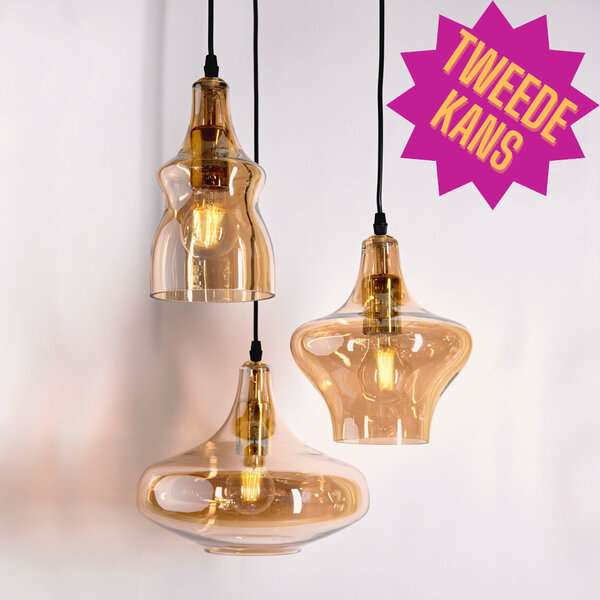 2. szansa: Lampa wisząca industrialna ze szkłem bursztynowym 3 światła - Trinidad