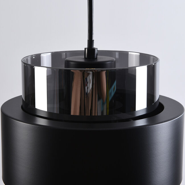 Czarna lampa wisząca Fynna ze szkłem dymionym, 3 światła