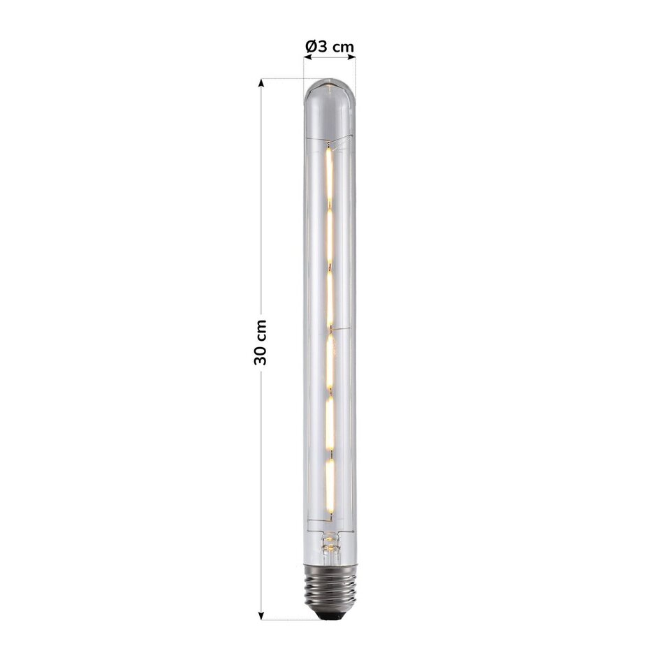E27 podłużna żarówka z żarnikiem, przezroczyste szkło, 6W 2700K, 30 cm - ściemnialne