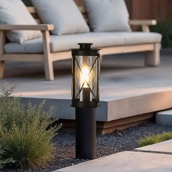 Zewnętrzna lampa stojąca Lucia ze stali nierdzewnej, czarna, wiejska - 40 cm