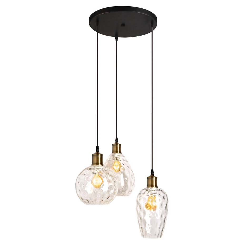 Produkt outletowy: Designerska lampa wisząca ze szkła przezroczystego, 3 światła - Verona