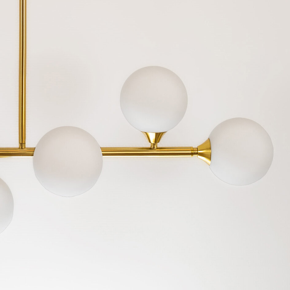 Druga szansa: Designerska lampa sufitowa złota z mlecznobiałym szkłem, 6-światło - Aster