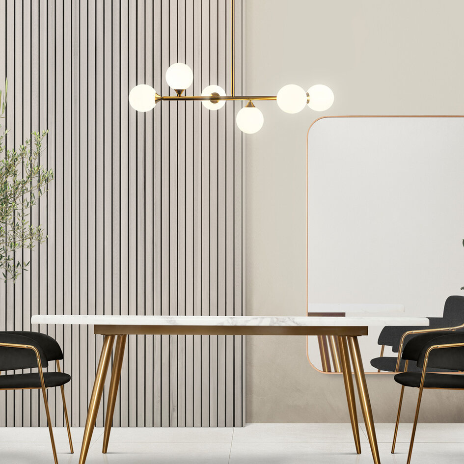 Druga szansa: Designerska lampa sufitowa złota z mlecznobiałym szkłem, 6-światło - Aster