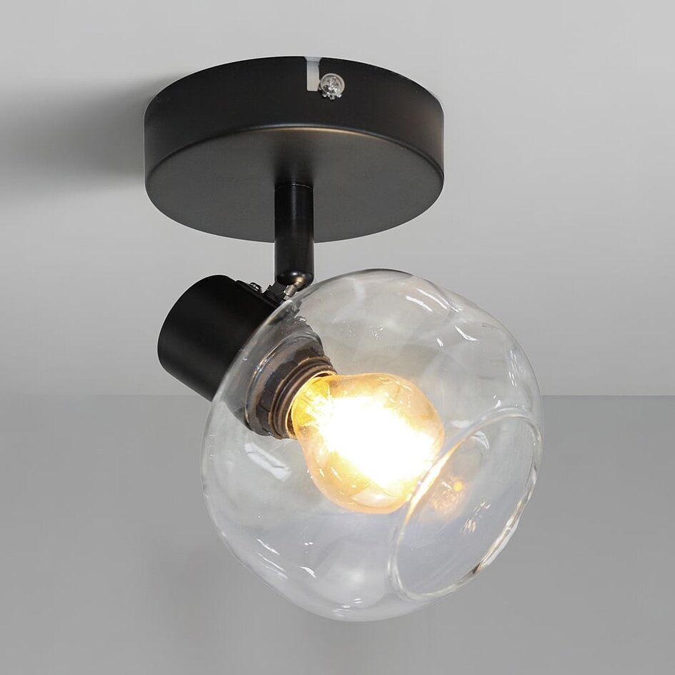 Lampa sufitowa czarna z przezroczystym szkłem, 1-światło - Jenthe