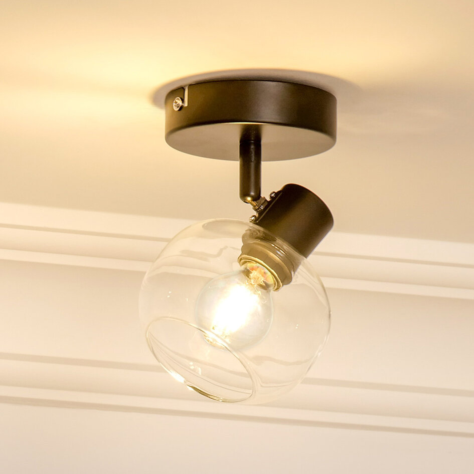 Lampa sufitowa czarna z przezroczystym szkłem, 1-światło - Jenthe