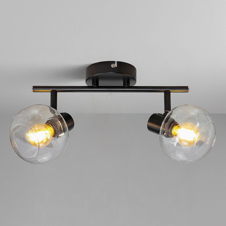 Lampa sufitowa czarna z przezroczystym szkłem, 2 światła - Jenthe