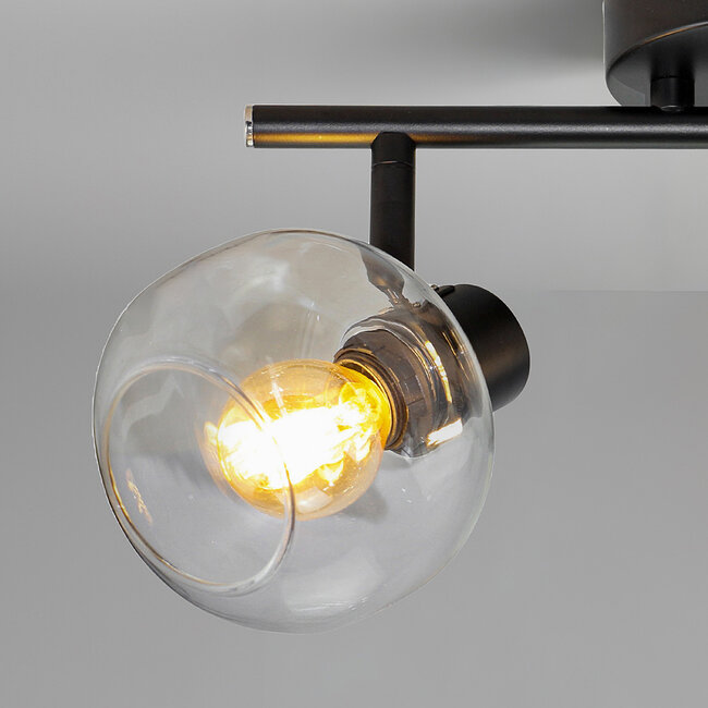 Lampa sufitowa czarna z przezroczystym szkłem, 2 światła - Jenthe