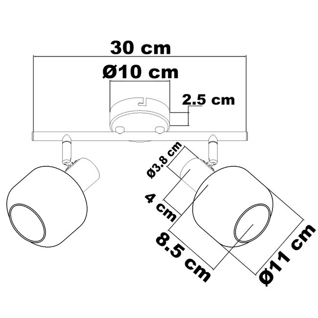 Lampa sufitowa czarna z przezroczystym szkłem, 2 światła - Jenthe