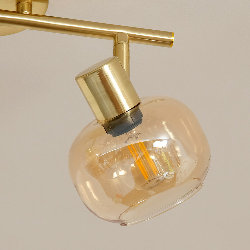 Lampa sufitowa złota ze szkłem bursztynowym, 2 światła - Jenthe