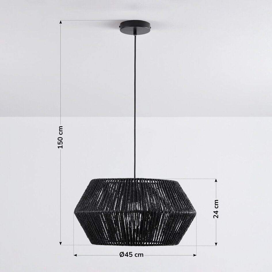Lampa wisząca Nara z plecionego sznurka – czarna