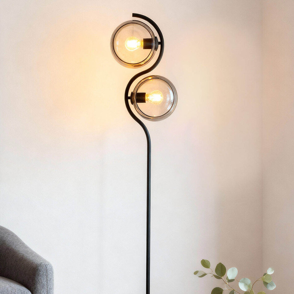 Nowoczesna lampa podłogowa z okrągłym szkłem dymionym - Curvatura